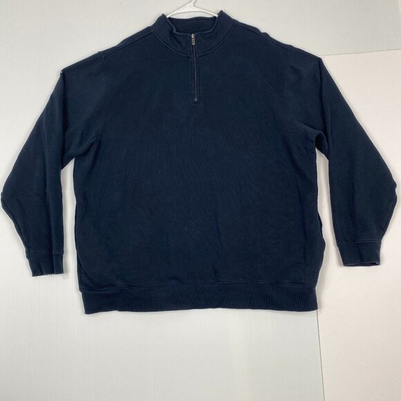 L.L Bean Men's Cotton Sweater Size 2XL Tall Navy Blue Long Sleeve 1/2 Zip Pocket - Picture 1 of 10